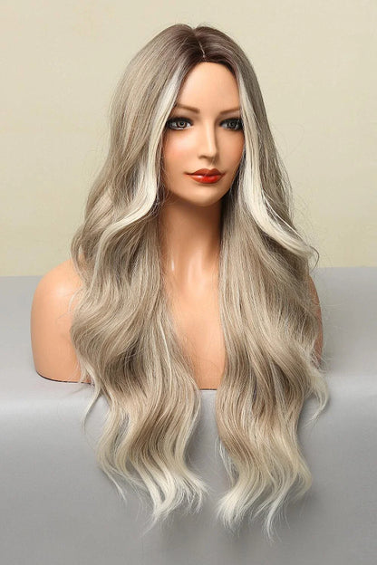Trendha's premium 26-inch full-machine long wave wig in a vibrant silver/gray colour, showcasing a luxurious, natural-looking wave texture.