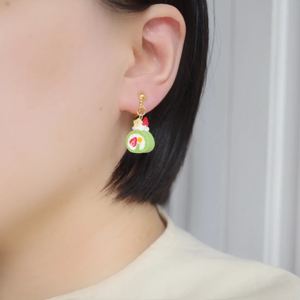 Handcrafted dessert-inspired earrings in copper color, featuring unique cookie, cake, and snack designs