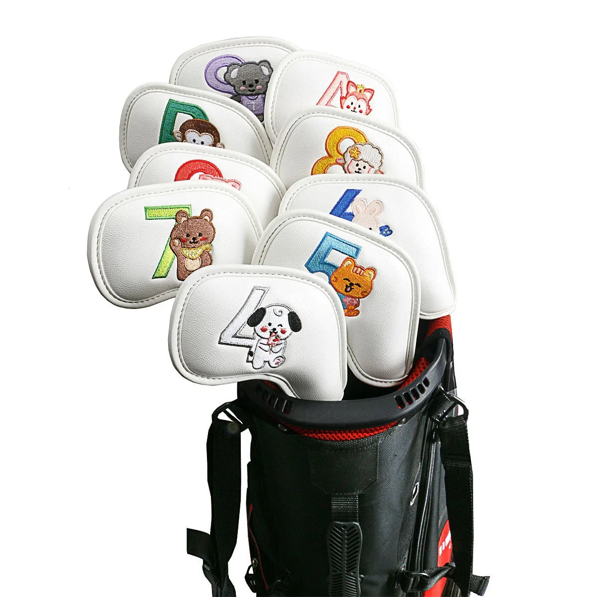 Premium printed golf iron covers in a variety of vibrant colours, designed to protect clubs and showcase personal style
