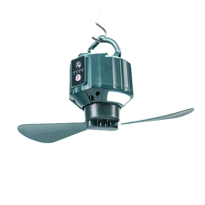Premium camping tent with integrated fan and lamp in dark green colour