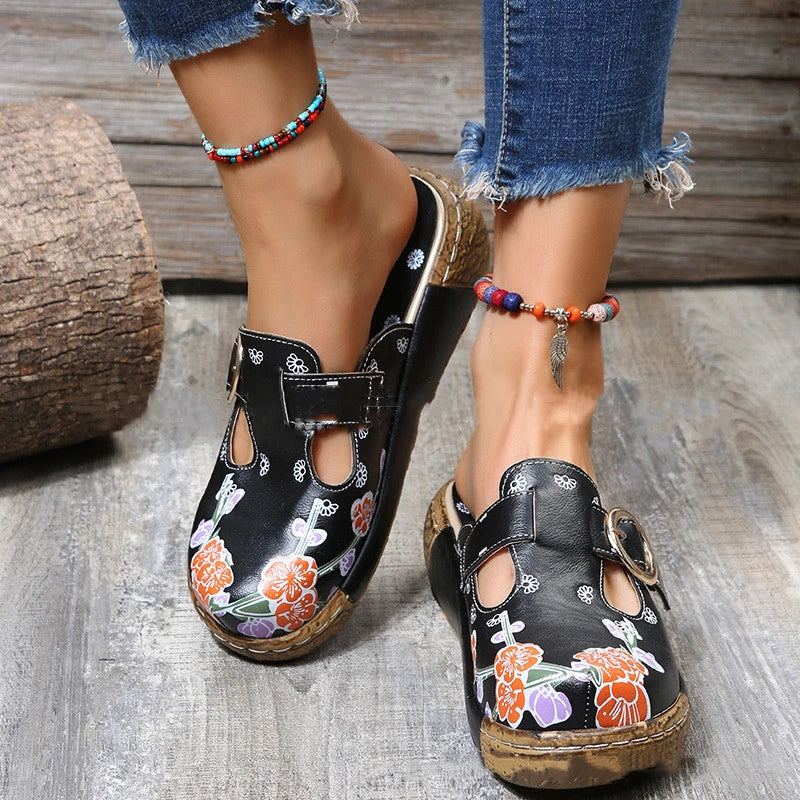 Elegant plum blossom totem pattern sandals and slippers in various vibrant colours