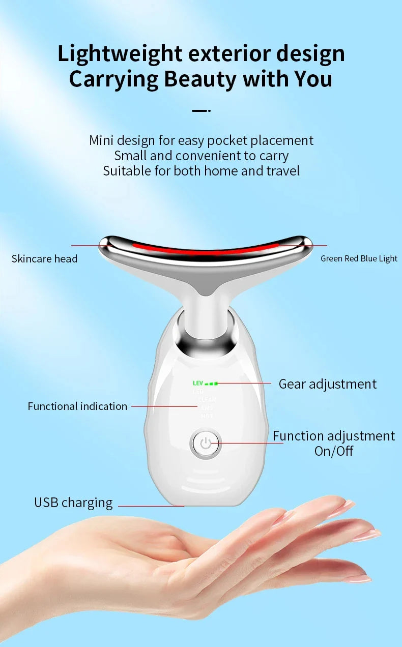 Premium skin tightening and facial massager with LED photon therapy to reduce wrinkles, tighten skin, and improve overall skin health
