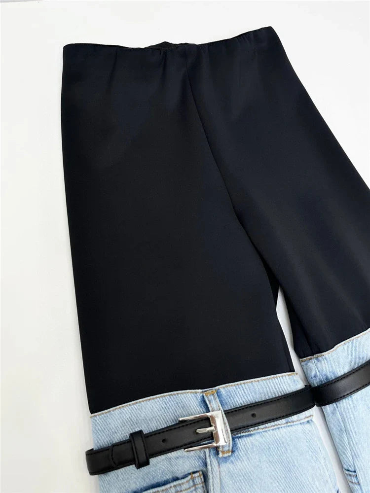 High-waist straight leg chic trousers for women, made from premium denim for a flattering and sophisticated look.
