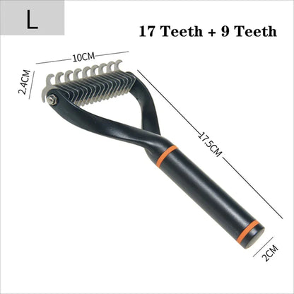 Premium double-sided pet grooming brush with stainless steel combs and ergonomic non-slip handle for cats and dogs