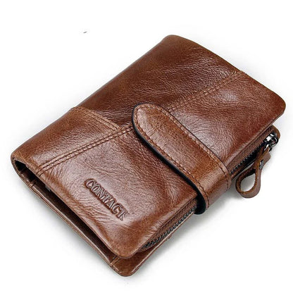 Premium genuine leather wallet with intricate stitching detail, designed for organised and stylish everyday carry
