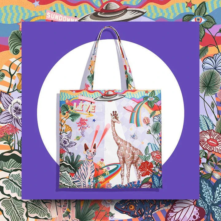 Fashionable casual tote bag with animal print and cartoon designs, made of durable polyester for everyday use