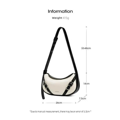 Elegant black shoulder and crossbody baguette bag made with premium split leather and synthetic lining