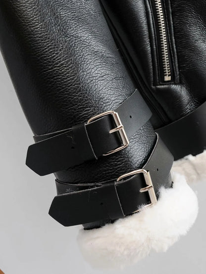 Warm faux leather jacket with plush faux fur lining, available in classic British colours for autumn and winter wear.
