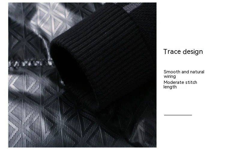 Warm and weatherproof men's down jacket with stand collar and knitted sleeves, made from premium polyester fibre and filled with luxurious duck down