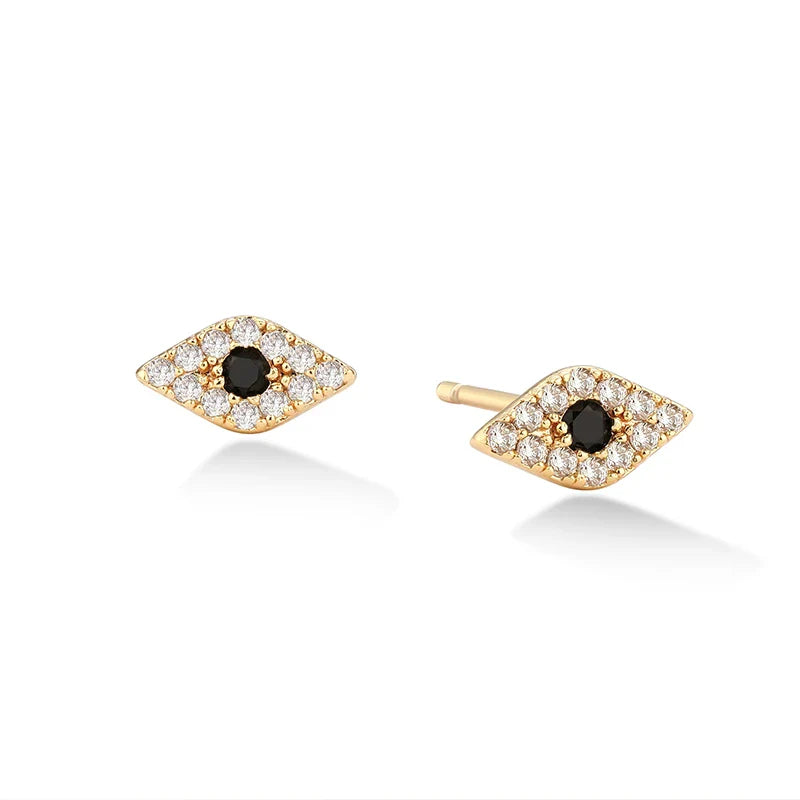 Luxurious gold and dark blue eye earrings with premium 14K gold-plated copper construction for sophisticated style