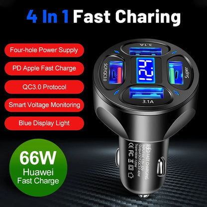 Trendha 3-Port USB Car Charger with Quick Charge 3.0 technology for fast, efficient charging on the road
