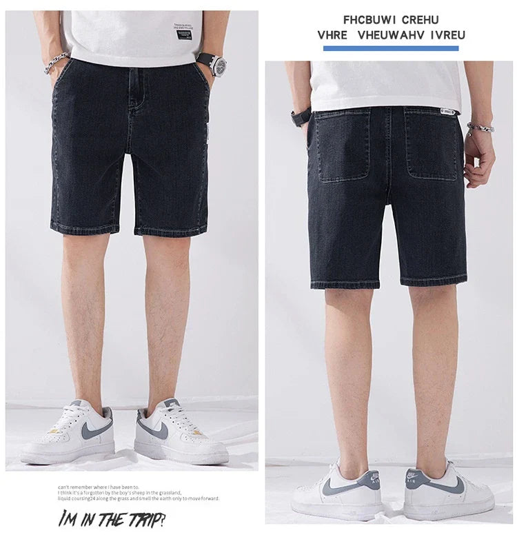 Premium straight-leg capri trousers in black, grey, blue grey, and light blue colours, featuring an elastic waistband and a durable, wrinkle-resistant fabric blend.