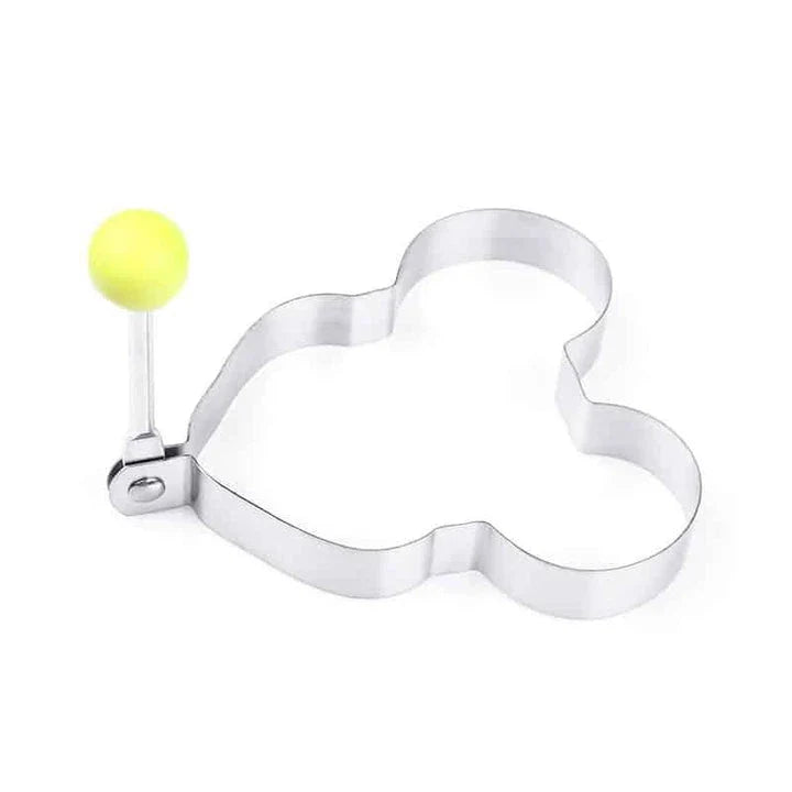 Premium stainless steel fried egg mould in various shapes including circle, flower, heart, and star