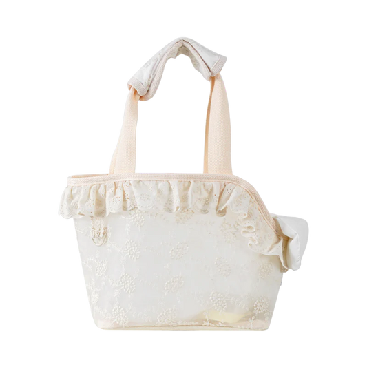 Stylish and comfortable pet carrier bag for small dogs in a floral lace design, providing breathable and cushioned support for your furry friend
