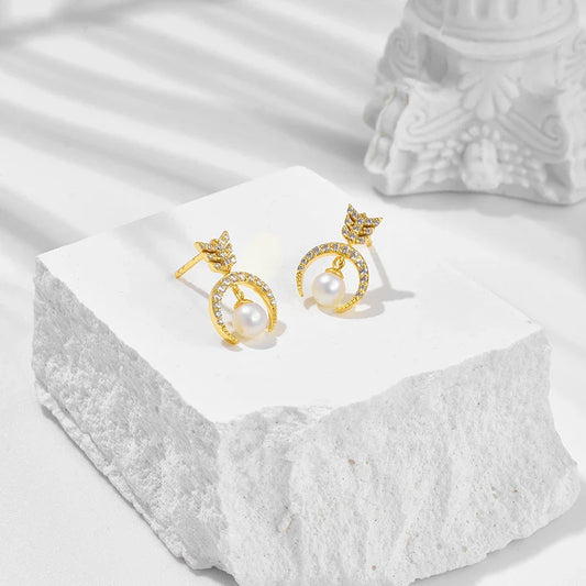 Personalized Pearl Stud Earrings in Premium 925 Sterling Silver with Elegant Geometric Design