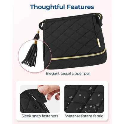 Double Layer Makeup Cosmetic Bag in soft pink colour with stylish tassel zippers and secure side clasps