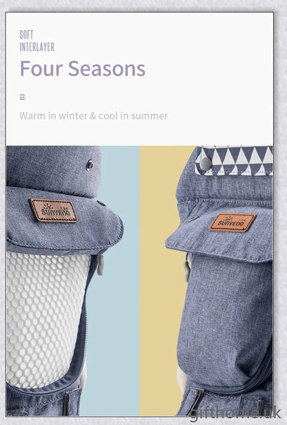 Ergonomic front-facing baby carrier with padded waist strap, lumbar support, and versatile wearing options for comfortable, secure travel with your little one.