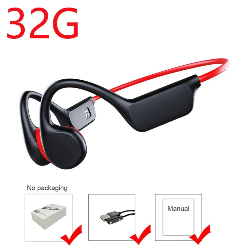 Bone conduction wireless earphones with integrated MP3 player, Bluetooth 5.3, and waterproof IPX8 design