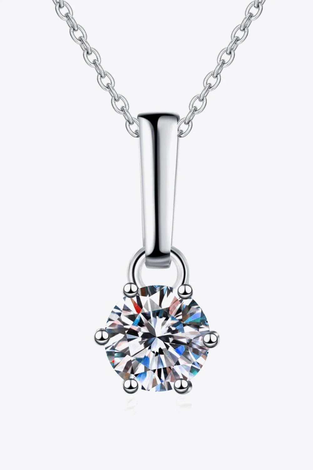 Elegant 1 carat moissanite and sterling silver necklace with a polished, modern design