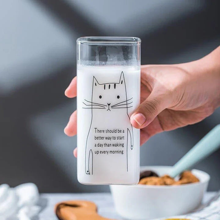 Charming animal-themed glassware with adorable pig, cat, and dog designs, made from durable, eco-friendly glass