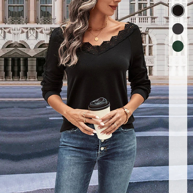 Elegant polyester lace blouse for women in dark green, black, and dark grey colours