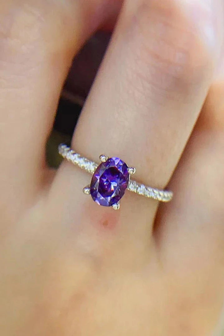 Elegant 1 Carat Purple Moissanite Ring in 925 Sterling Silver with Platinum Plating and Zircon Accents
