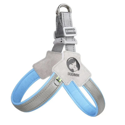 Reflective mesh dog harness vest with adjustable straps for a secure and comfortable fit, designed for safe and stylish walks with your canine companion.