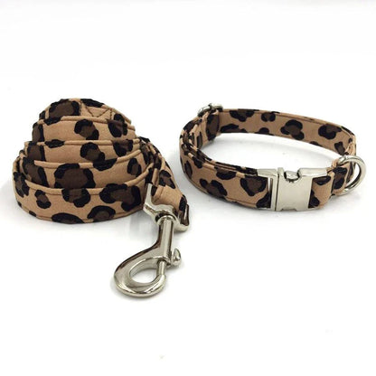 Stylish leopard-print dog collar and leash set made from premium 100% cotton for comfort and durability