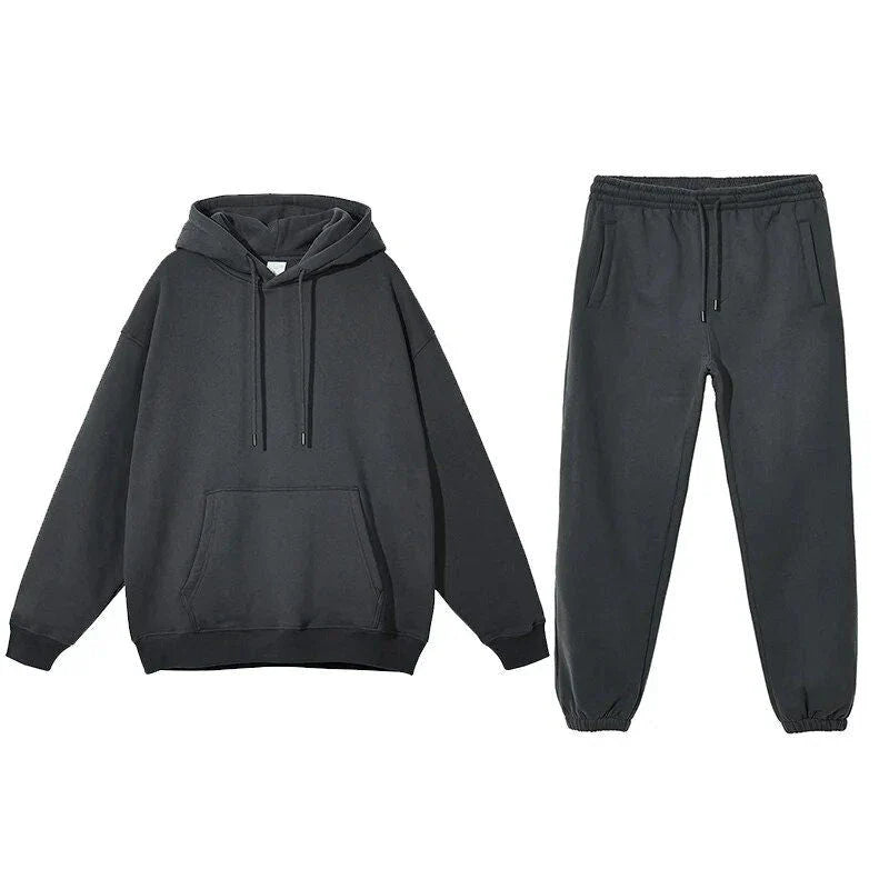 Cosy fleece hoodie and jogger set in light pink, grey, and navy blue colours for ultimate comfort and style