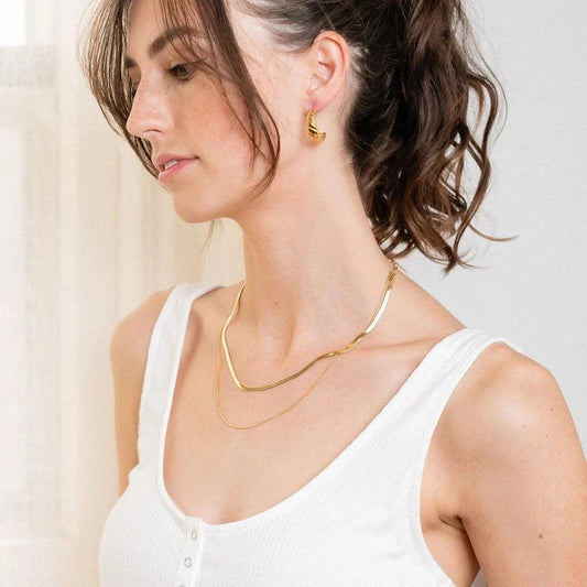 Elegant double-layered necklace in lustrous gold finish, made of premium stainless steel for a versatile and durable accessory.