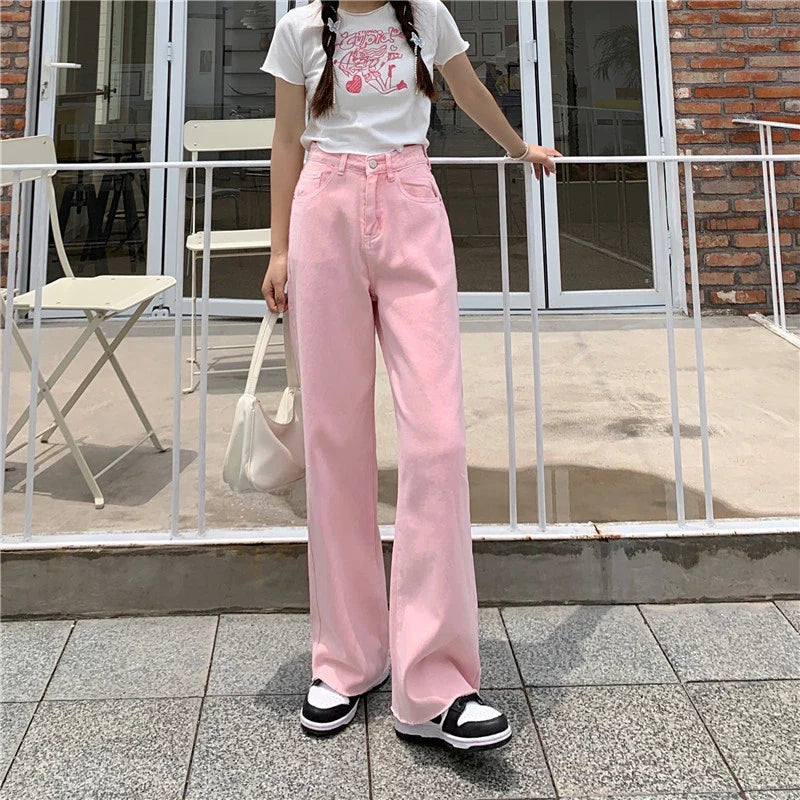Premium cotton denim high-waist wide-leg trousers in a flattering, figure-hugging silhouette