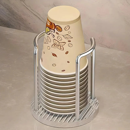 Elegant gold and silver disposable cup organiser with longer stand, designed for easy access and a sophisticated look in homes, offices, and cafes.