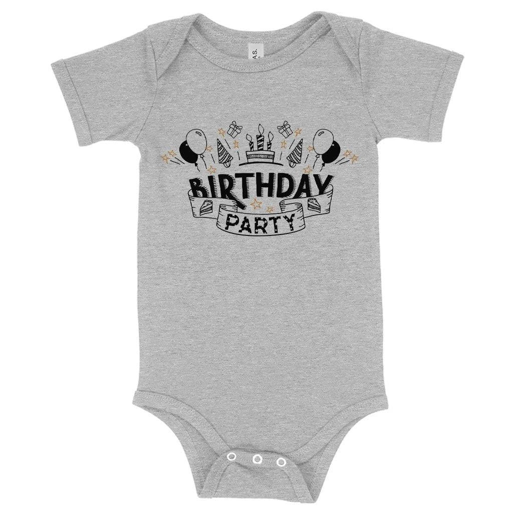 Soft, comfortable and flexible baby onesie for birthday celebrations, made with premium Airlume cotton blend fabric in the USA.