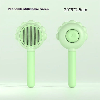 Premium 2-in-1 Self-Cleaning Pet Grooming Brush and Comb with curved comb teeth and ergonomic, non-slip handle for efficient and gentle grooming