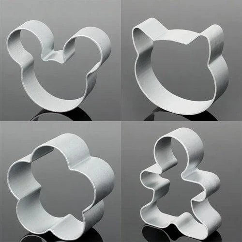 Premium eco-friendly geometric metal cookie cutters set in various colours, including silver, gold, and rose gold.