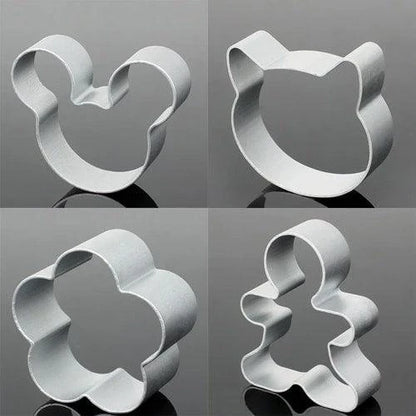 Premium eco-friendly geometric metal cookie cutters set in various colours, including silver, gold, and rose gold.