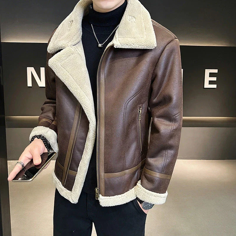 Premium leather motorcycle jacket with fleece lining, designed for the discerning British biker