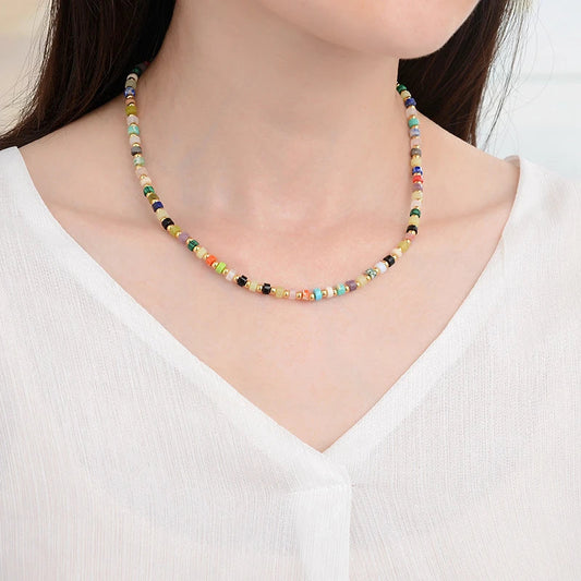 Exquisite British multi-gem turquoise necklace with sterling silver setting and round bead chain