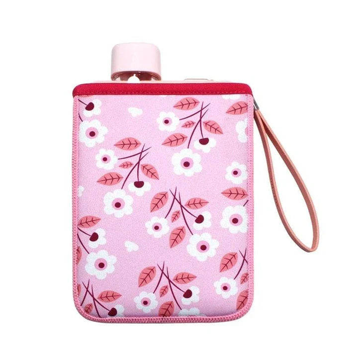 A premium, flat-shaped water bottle with a carry bag, available in multiple colours for eco-friendly hydration on the go.