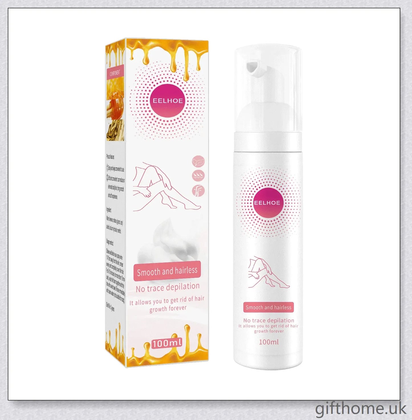 100% Natural Hair Removal Spray that gently dissolves unwanted body hair, leaving skin soft and smooth