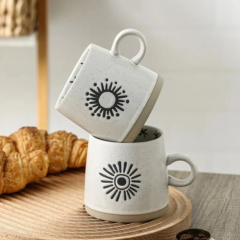 Elegant hand-painted Japanese-inspired ceramic coffee mug with intricate floral design