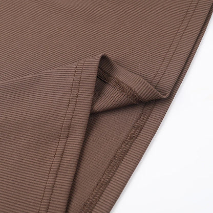 Trendha Slim-Fit Pleated Off-Shoulder Dress in Brown with Long Sleeves