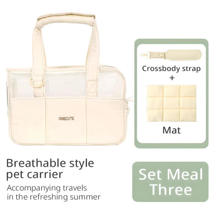 Beige Pet Travel Backpack for Small Dogs with Breathable Cotton Design