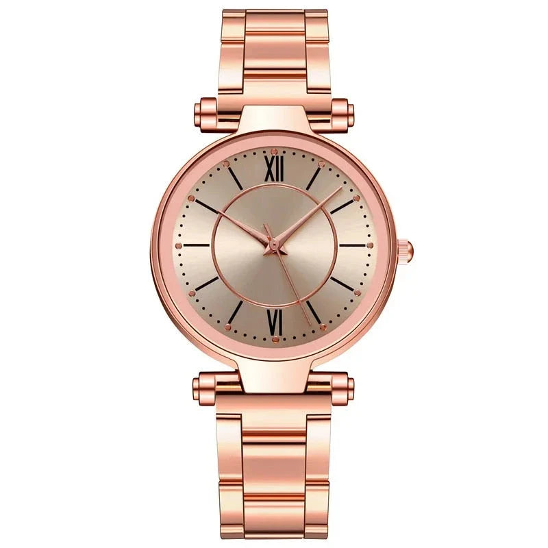 Exquisite rose gold stainless steel ladies' quartz watch with a classic, elegant design