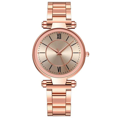 Exquisite rose gold stainless steel ladies' quartz watch with a classic, elegant design