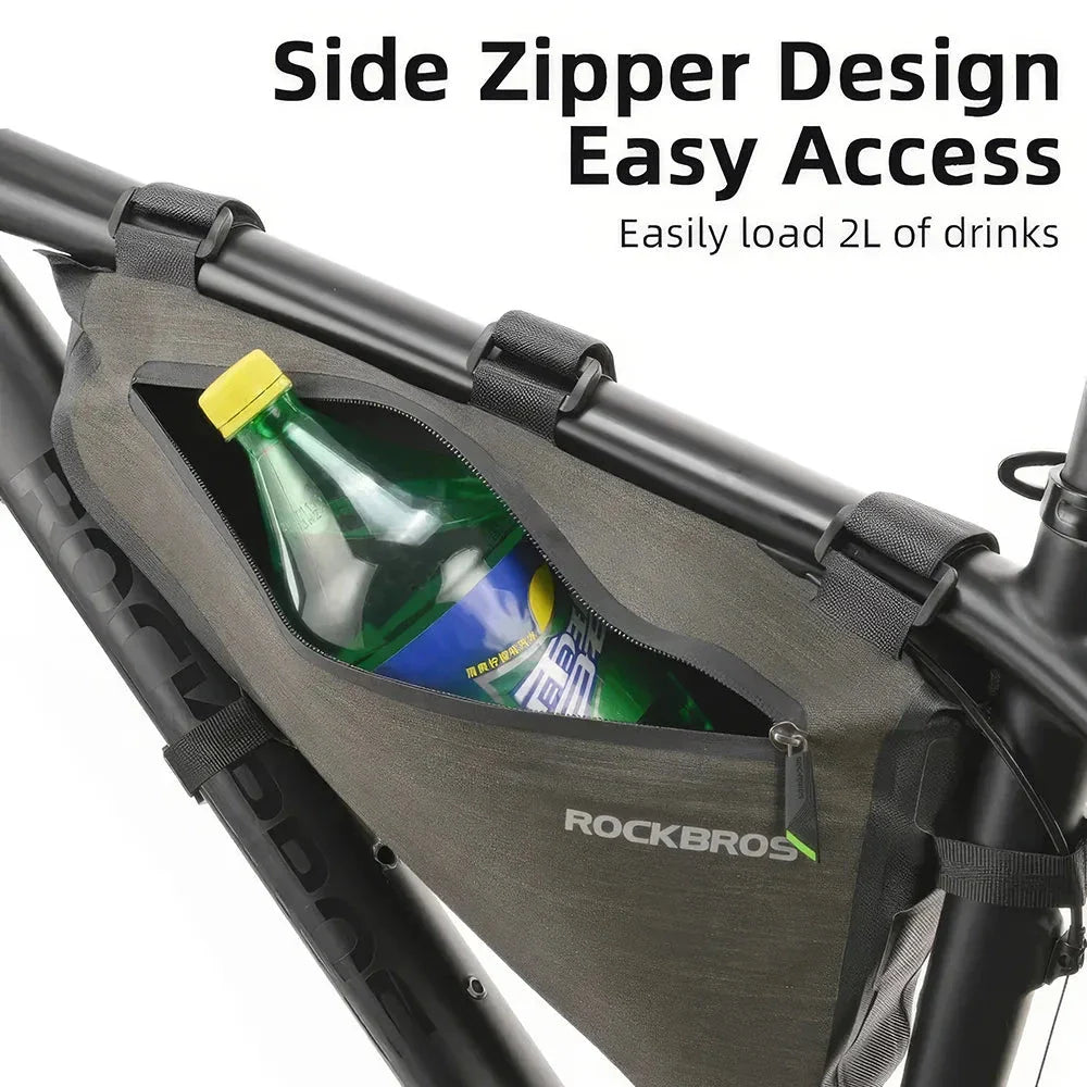 Waterproof and durable triangle-shaped bike bag with reflective accents, perfect for UK cyclists