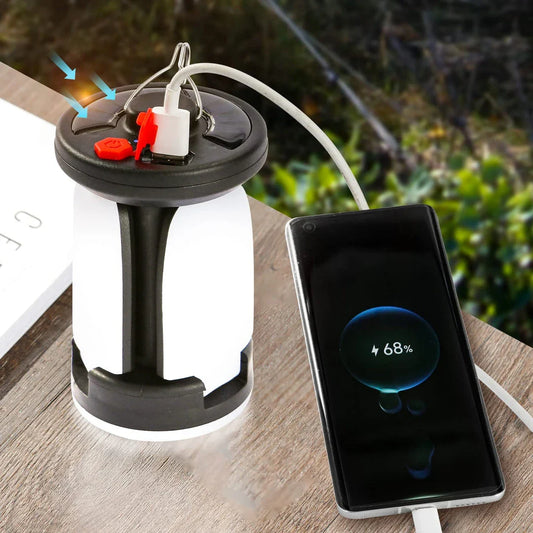 A 1000 lumen rechargeable solar LED camping lantern with a foldable design and versatile lighting modes
