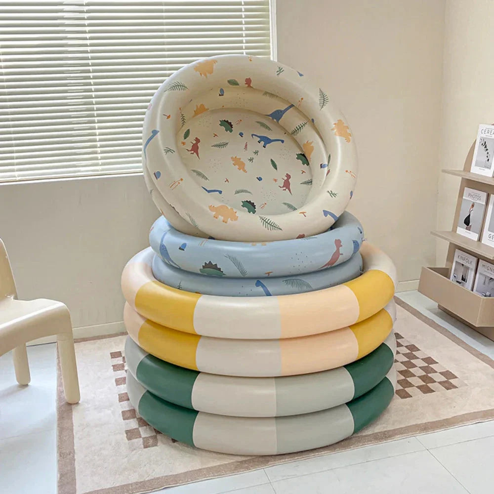 Inflatable Baby Swimming Pool in Beige Dinosaur Pattern, Perfect for Outdoor Summer Fun