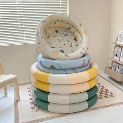 Inflatable Baby Swimming Pool in Beige Dinosaur Pattern, Perfect for Outdoor Summer Fun