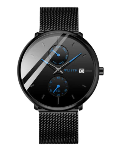 A classic, multifunctional watch with a sleek, 8mm profile, luminous display, and week indicator, perfect for the modern British gentleman.